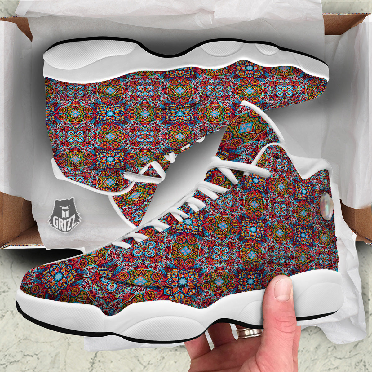 India Paisley Colorful Print Pattern White Basketball Shoes-grizzshop