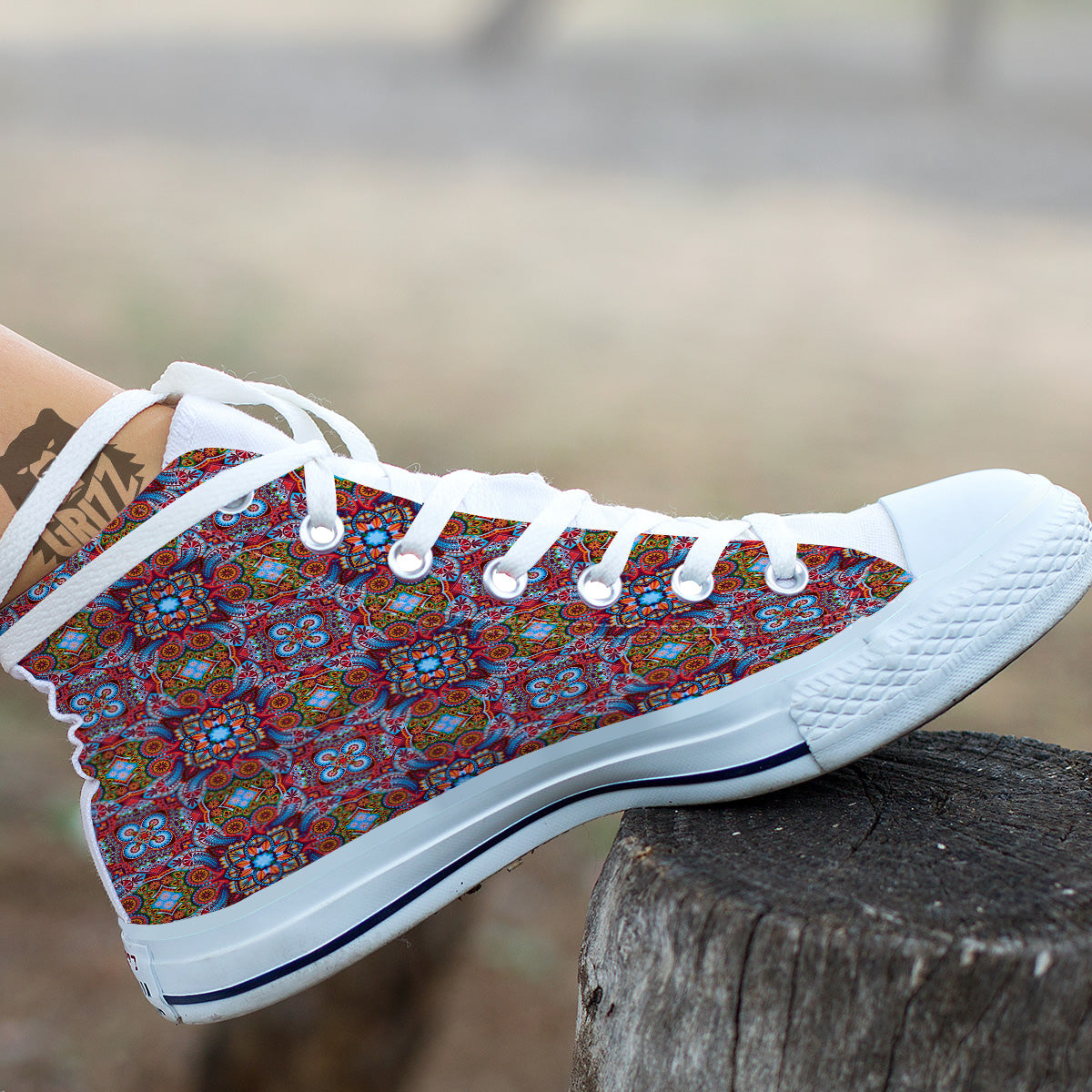 India Paisley Colorful Print Pattern White High Top Shoes-grizzshop