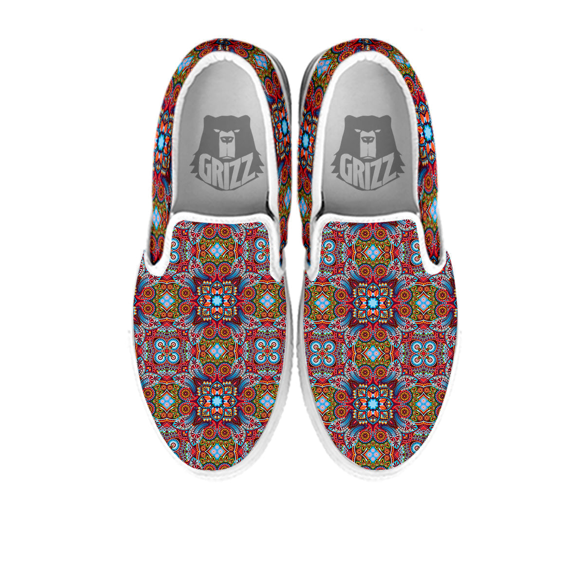 India Paisley Colorful Print Pattern White Slip On Shoes-grizzshop