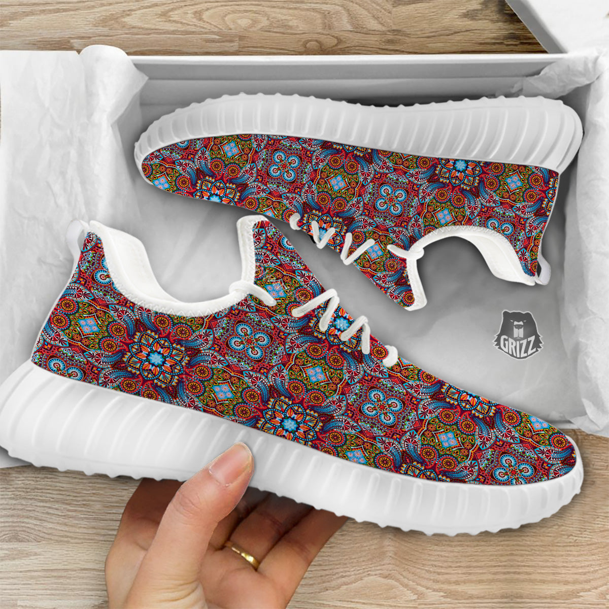 India Paisley Colorful Print Pattern White Walking Shoes-grizzshop