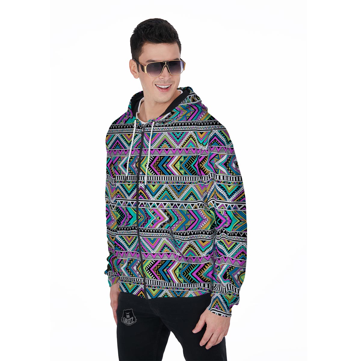 Indian Aztec Men's Zip Up Hoodie-grizzshop