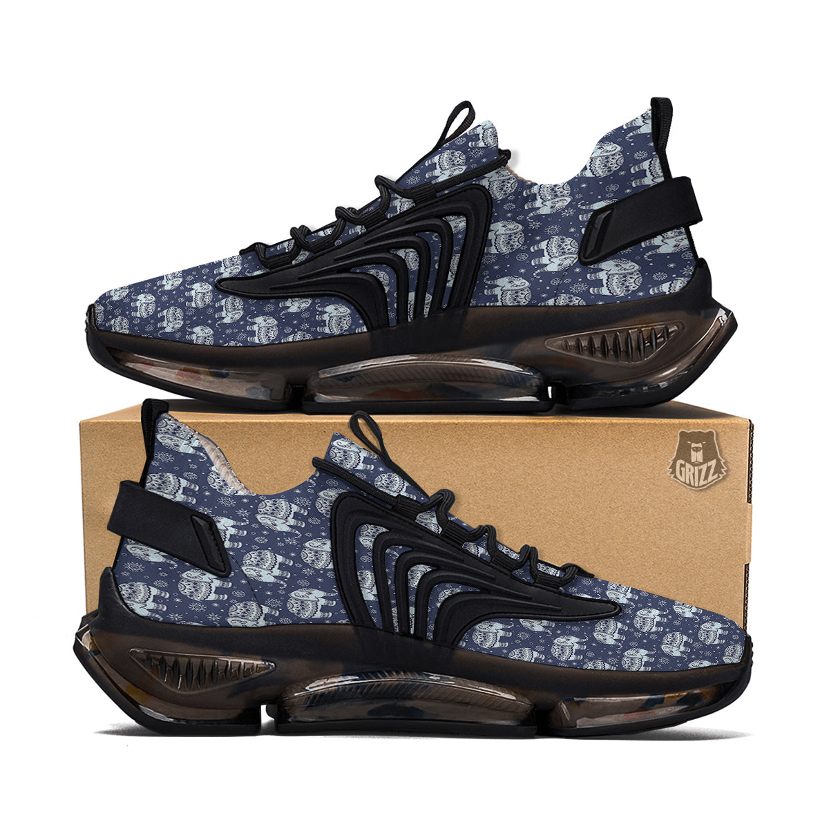 Indian Elephant Blue And White Print Pattern Black Gym Shoes-grizzshop