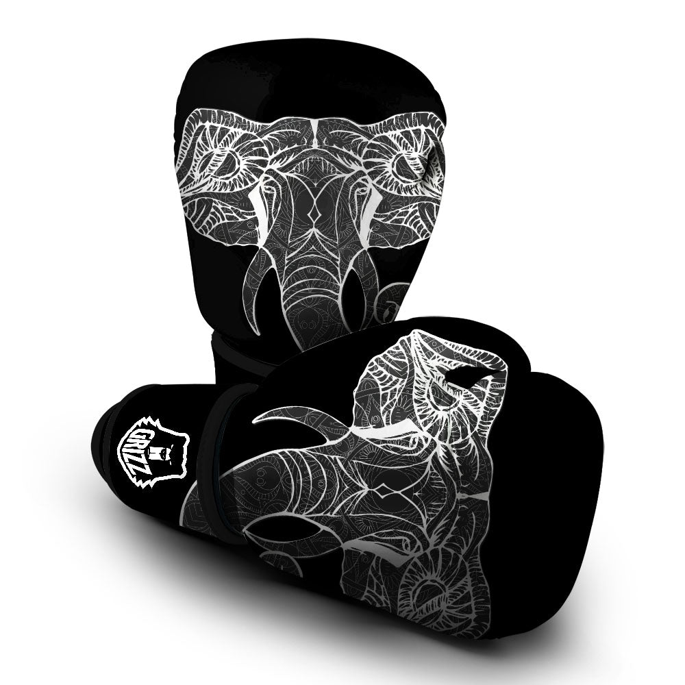 Indian Elephant White And Black Print Boxing Gloves-grizzshop
