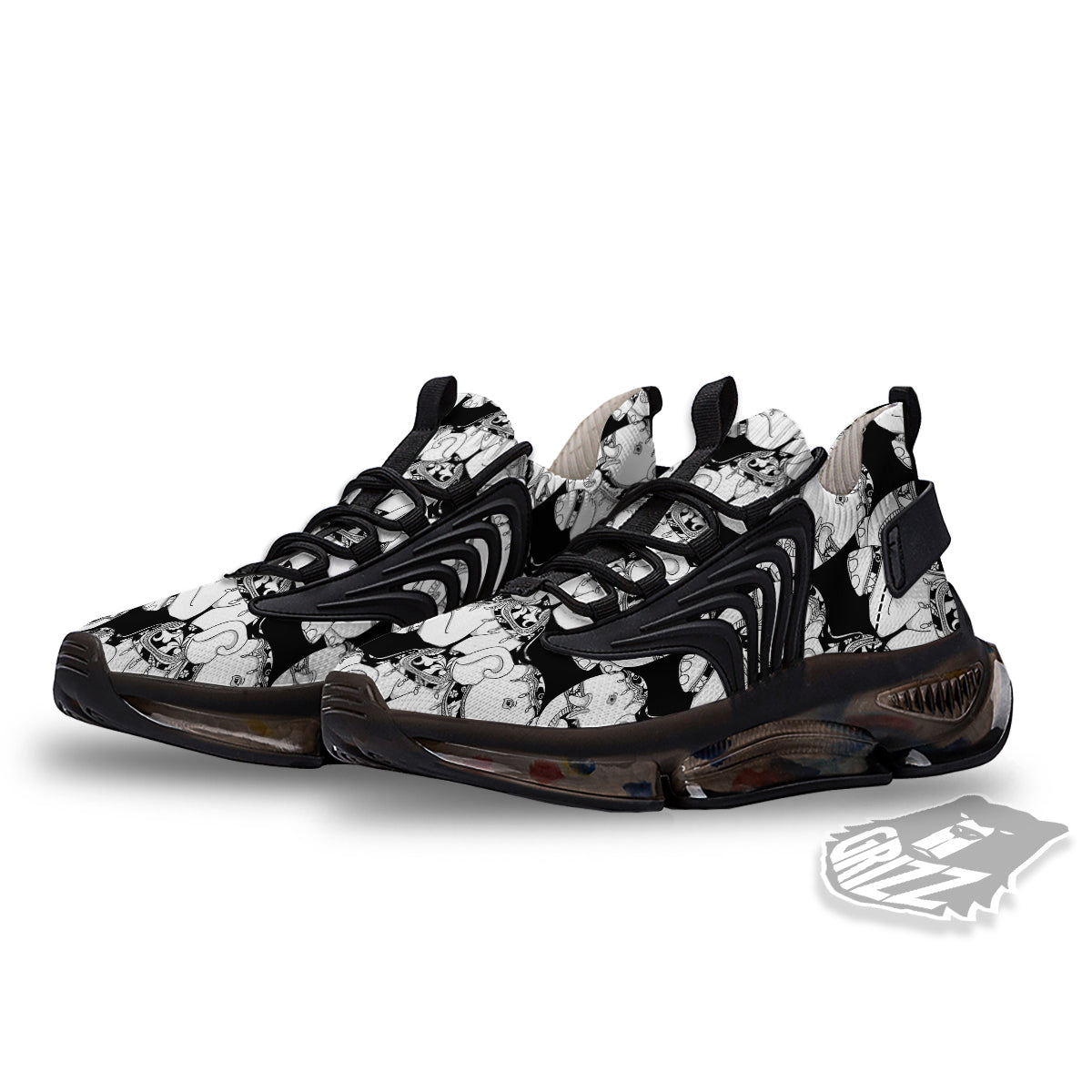 Indian Elephant White And Black Print Pattern Black Gym Shoes-grizzshop