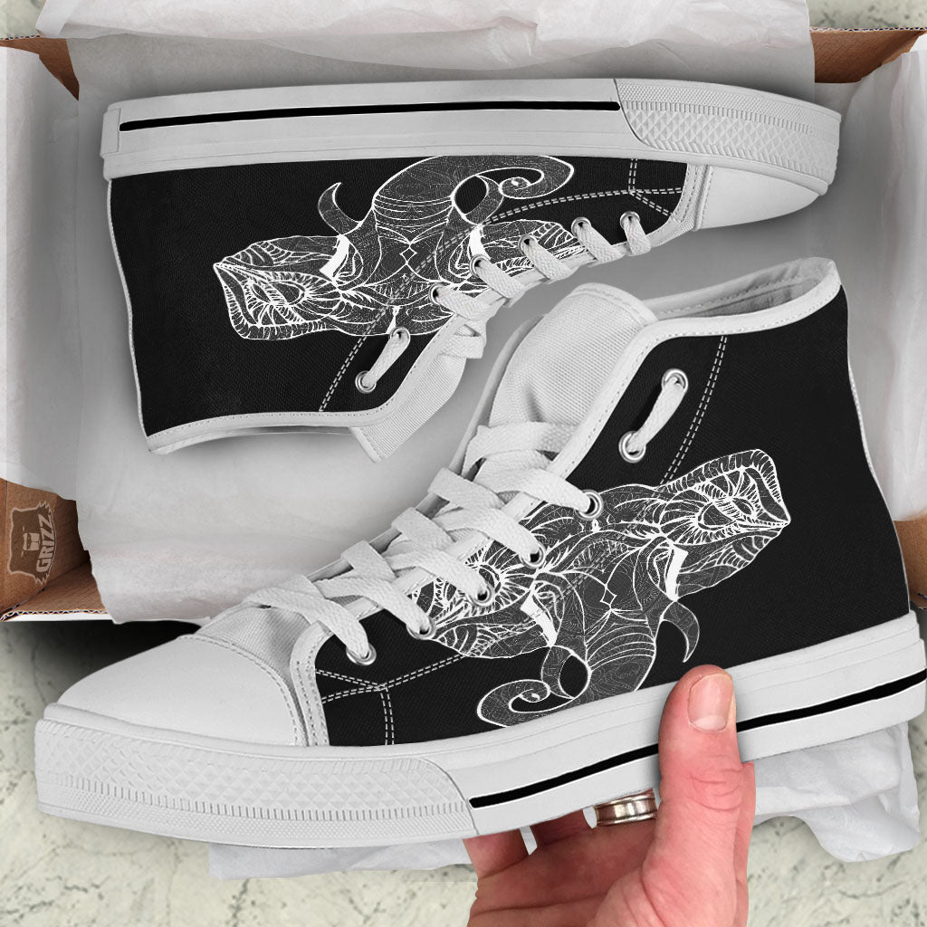 Indian Elephant White And Black Print White High Top Shoes-grizzshop