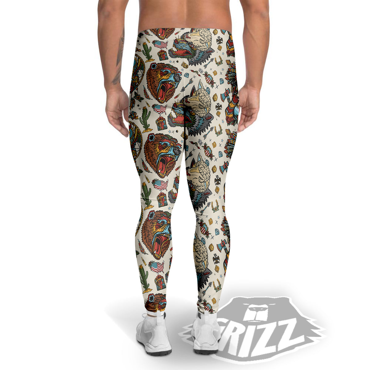 Indian Old School Tattoo Style Print Pattern Men's Leggings-grizzshop