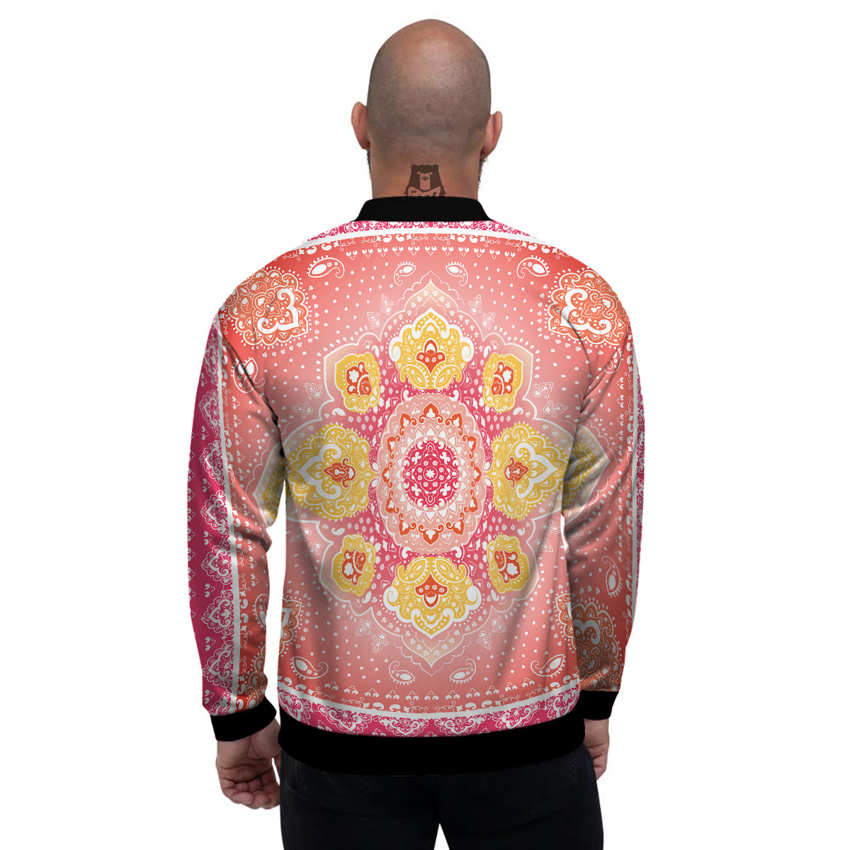 Indian Paisley Bandana Pink Print Men's Bomber Jacket-grizzshop