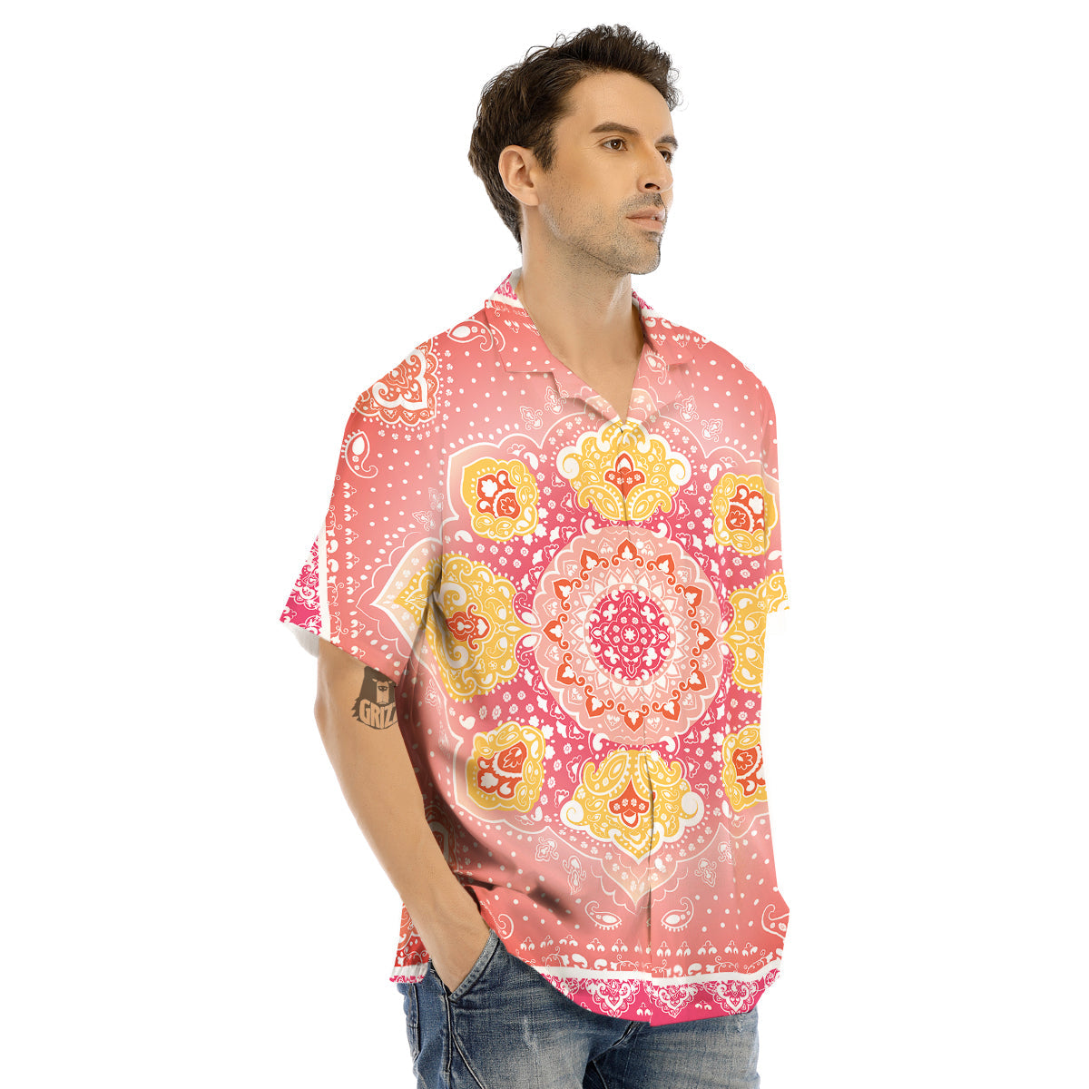 Indian Paisley Bandana Pink Print Men's Hawaiian Shirt-grizzshop