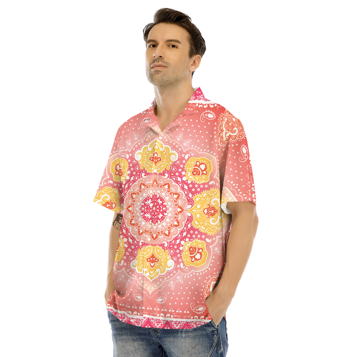 Indian Paisley Bandana Pink Print Men's Hawaiian Shirt-grizzshop