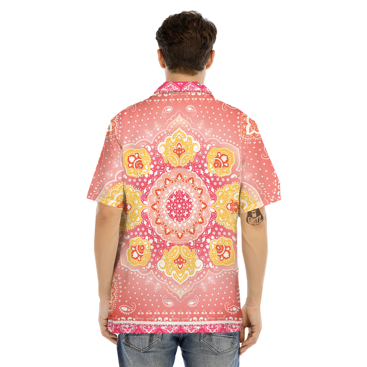 Indian Paisley Bandana Pink Print Men's Hawaiian Shirt-grizzshop