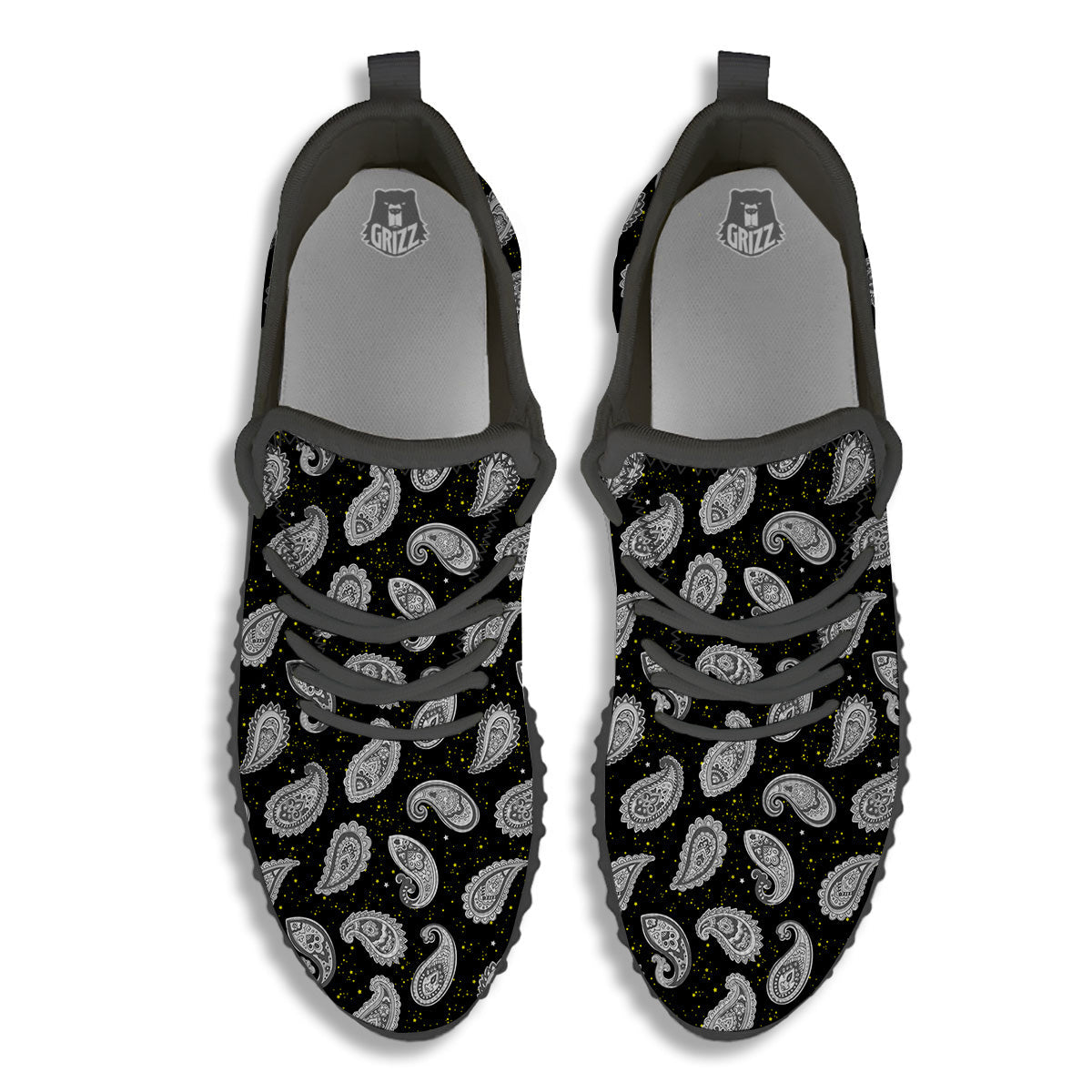Indian Rug Tribal And Yellow Star Print Pattern Black Walking Shoes-grizzshop