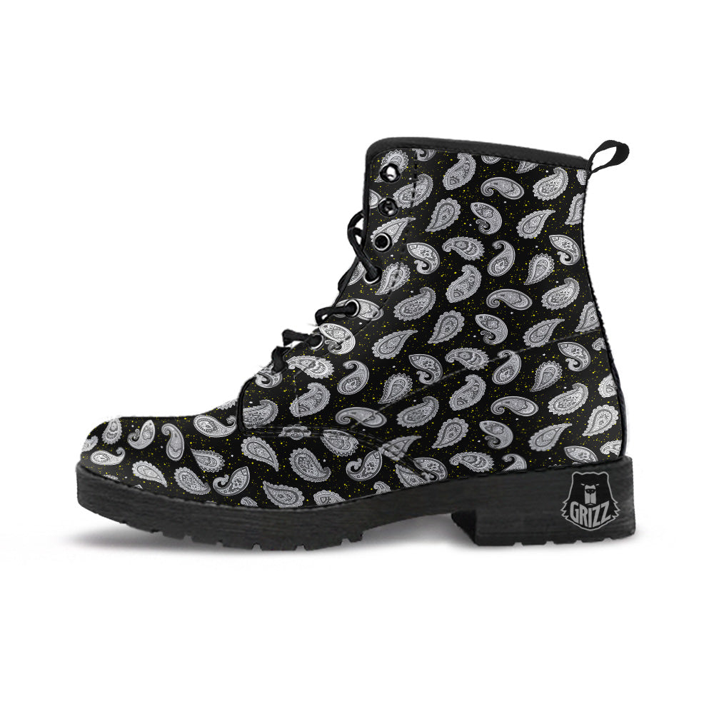 Indian Rug Tribal And Yellow Star Print Pattern Leather Boots-grizzshop