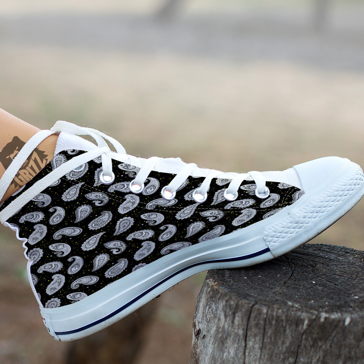 Indian Rug Tribal And Yellow Star Print Pattern White High Top Shoes-grizzshop