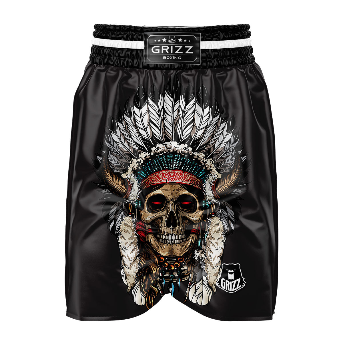 Indian Skull Native American Print Boxing Shorts-grizzshop