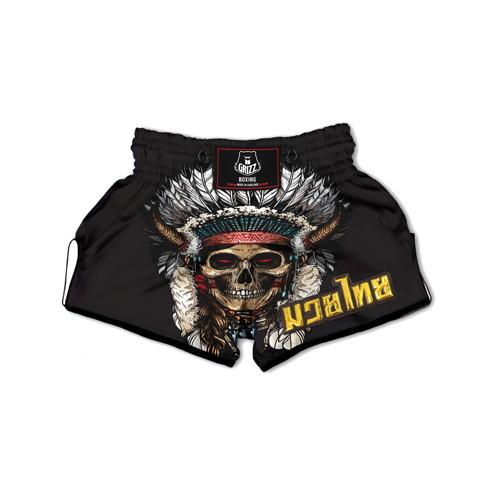 Indian Skull Native American Print Muay Thai Boxing Shorts-grizzshop