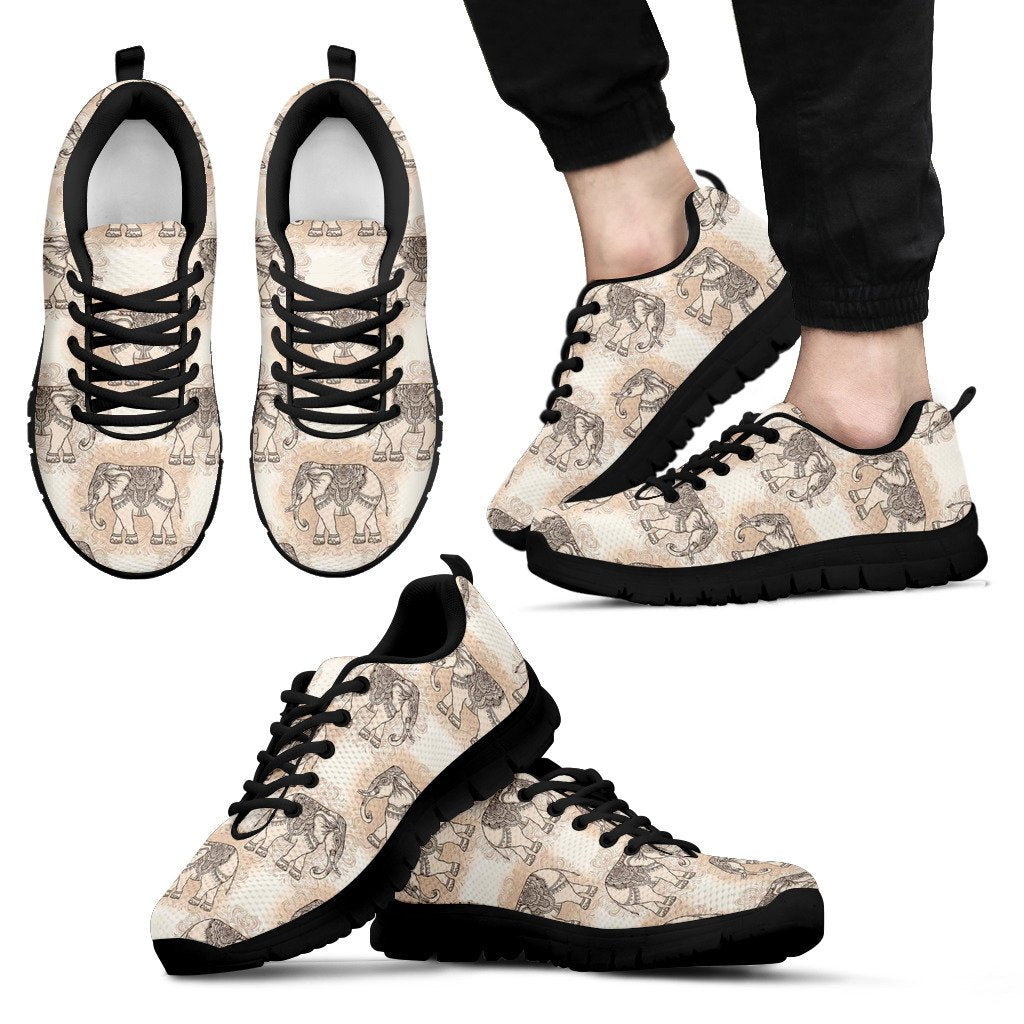 Indian Tribal Elephant Print Black Sneaker Shoes For Men Women-grizzshop