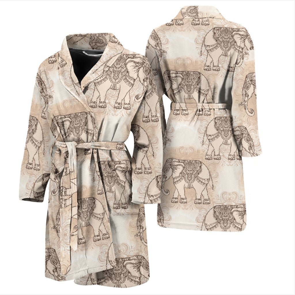 Indian Tribal Elephant Print Men Long Robe-grizzshop