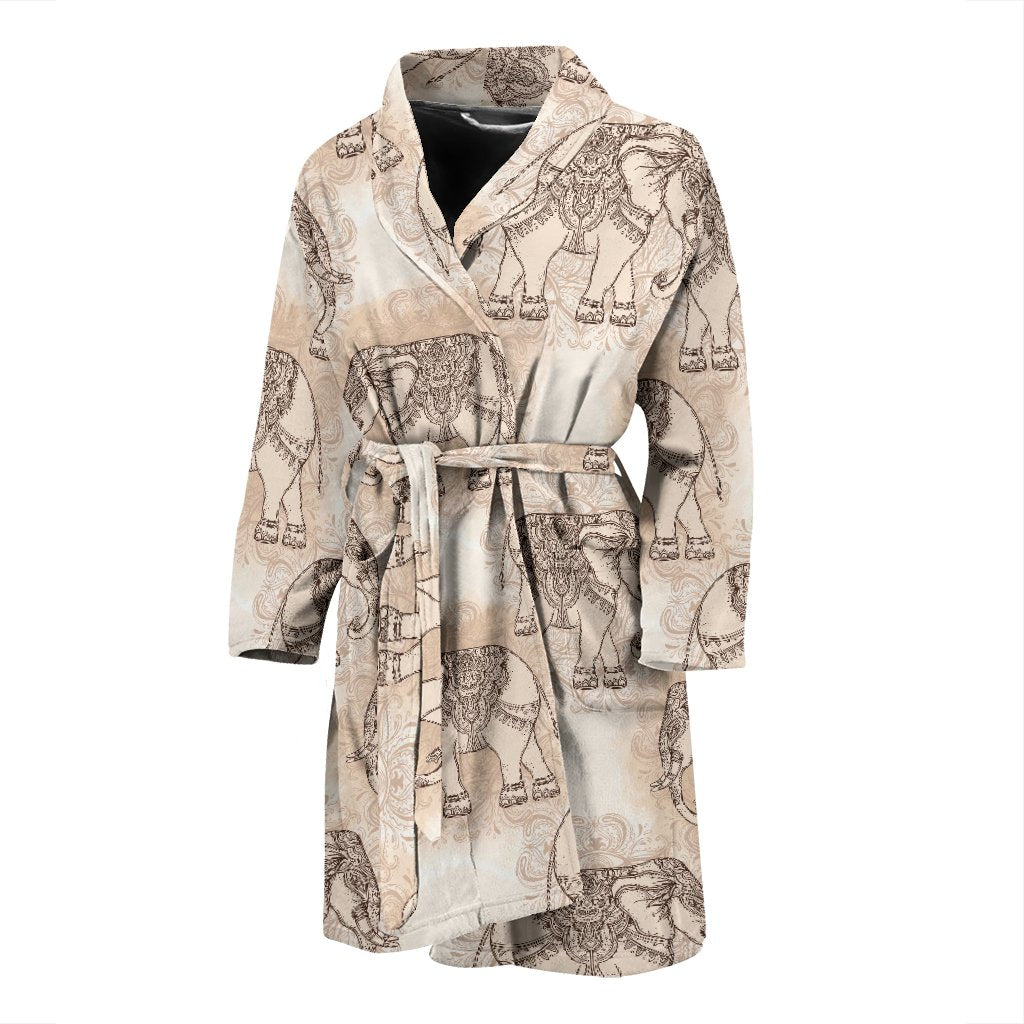 Indian Tribal Elephant Print Men Long Robe-grizzshop