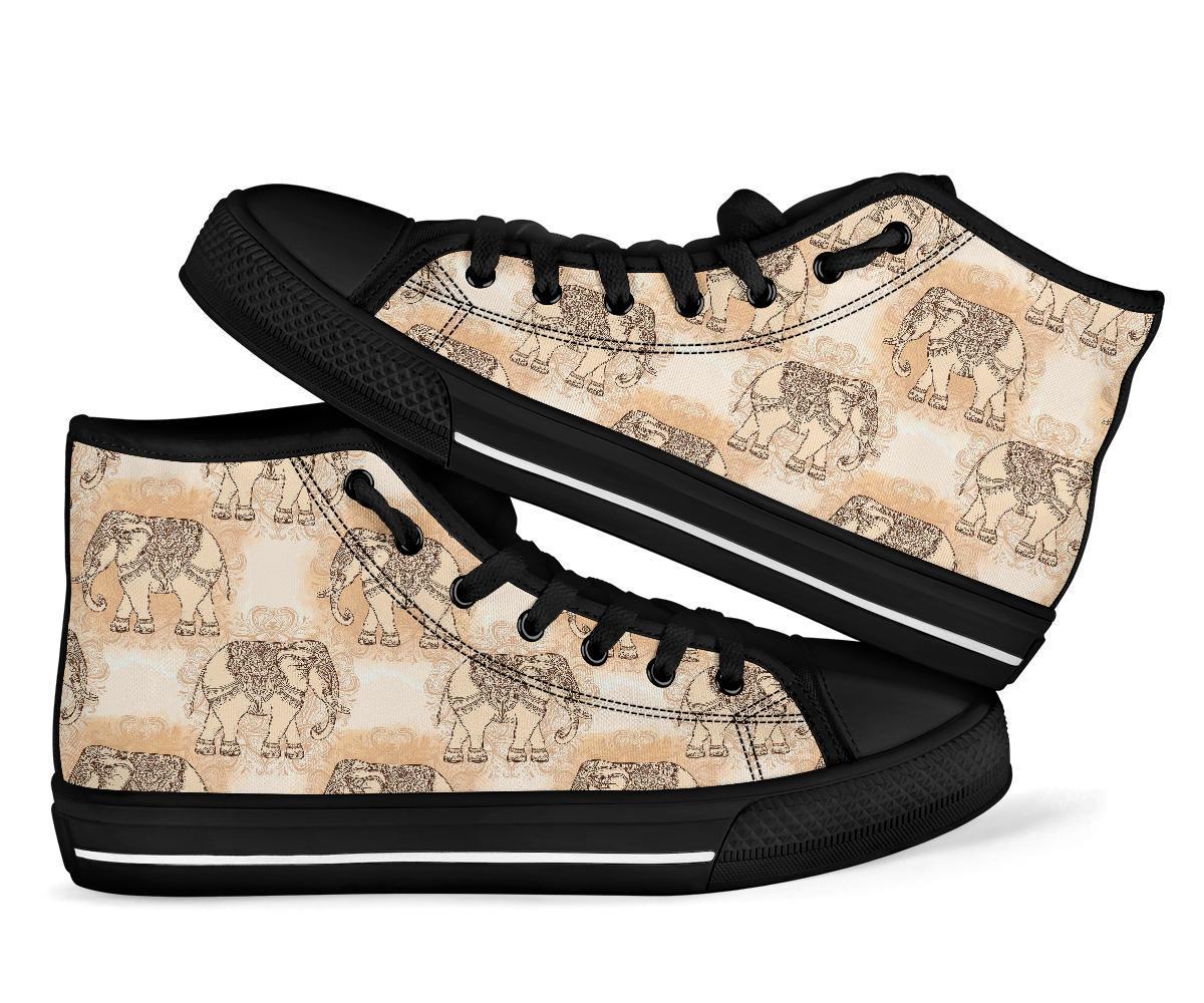 Indian Tribal Elephant Print Men Women's High Top Shoes-grizzshop