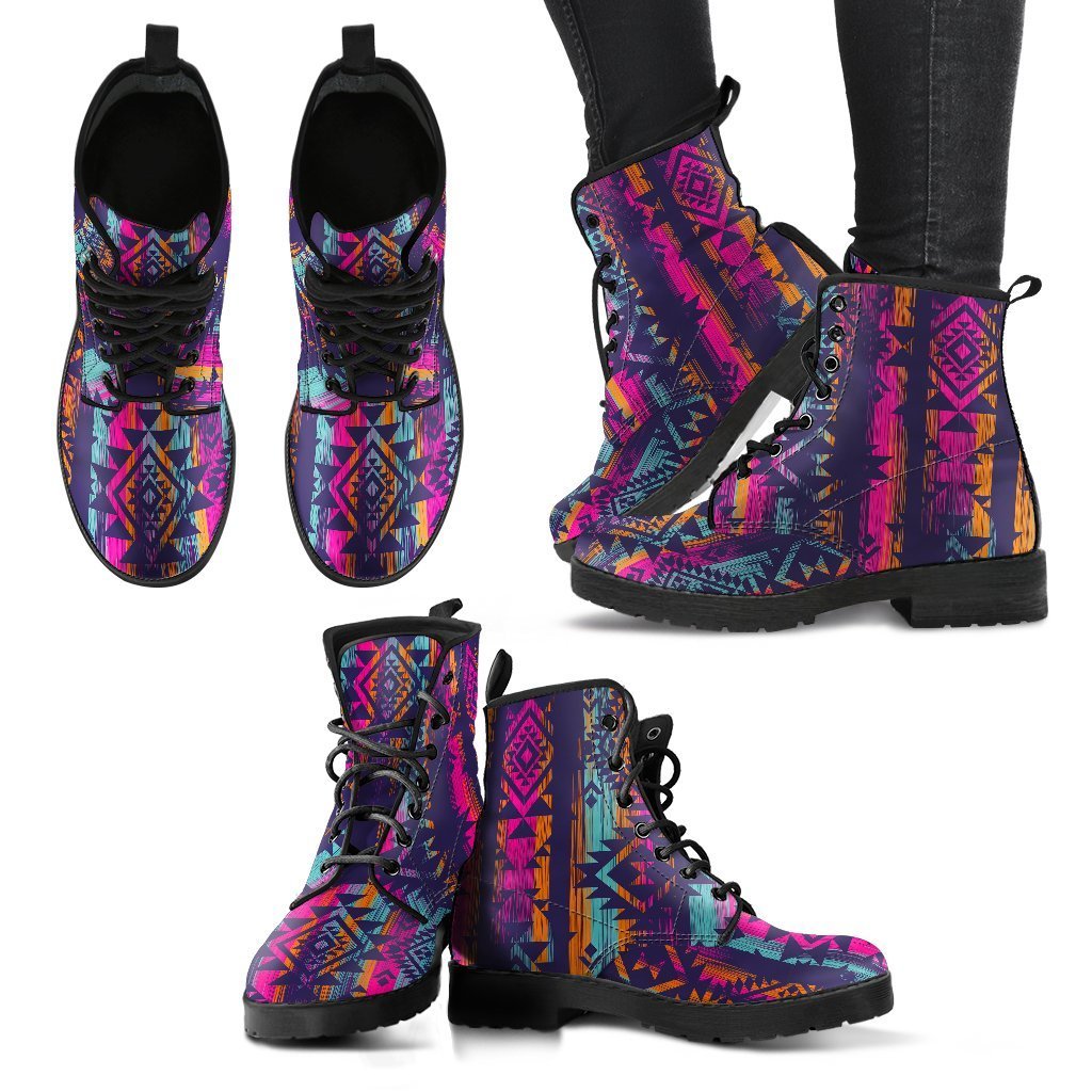 Indians Navajo Aztec Tribal Native American Print Women Leather Boots-grizzshop
