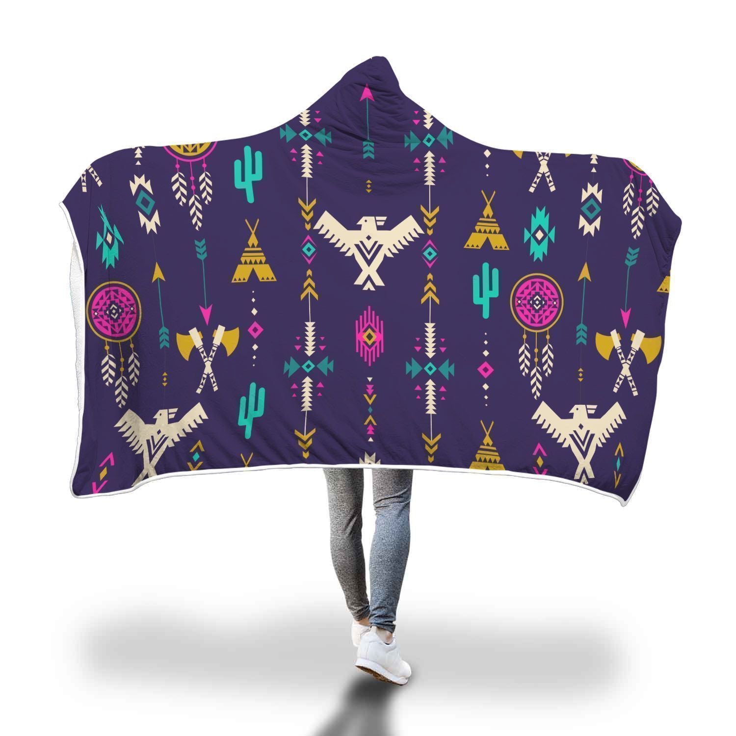 Indians Tribal Native Navajo American Aztec Print Hooded Blanket-grizzshop