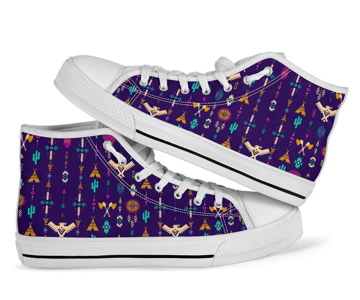 Indians Tribal Native Navajo American Aztec Print Men Women's High Top Shoes-grizzshop