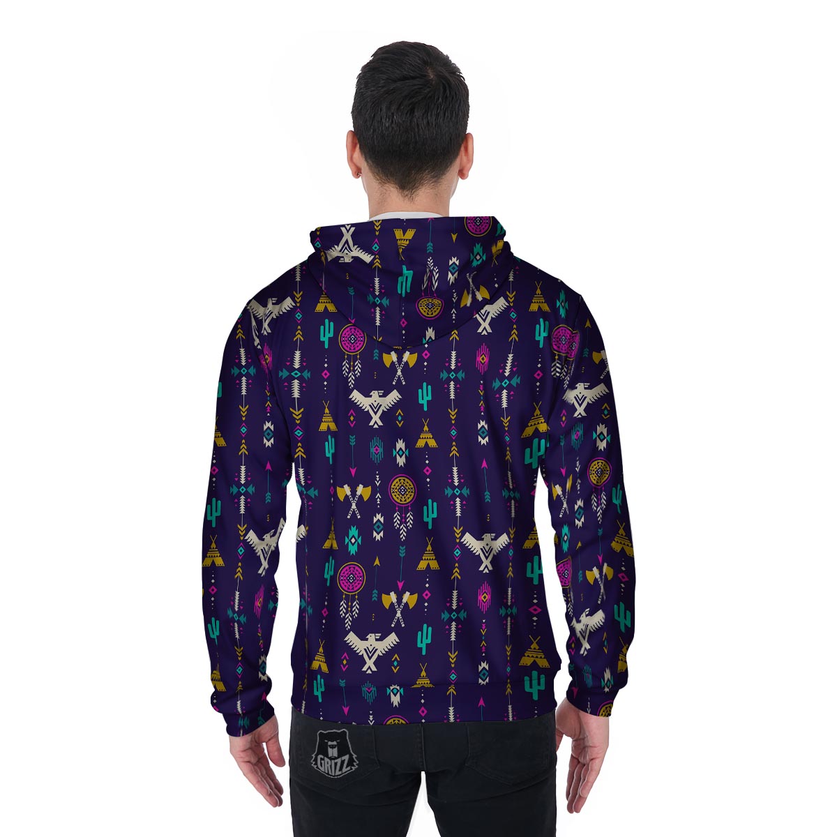 Indians Tribal Native Navajo American Aztec Print Men Zip Up Hoodie-grizzshop