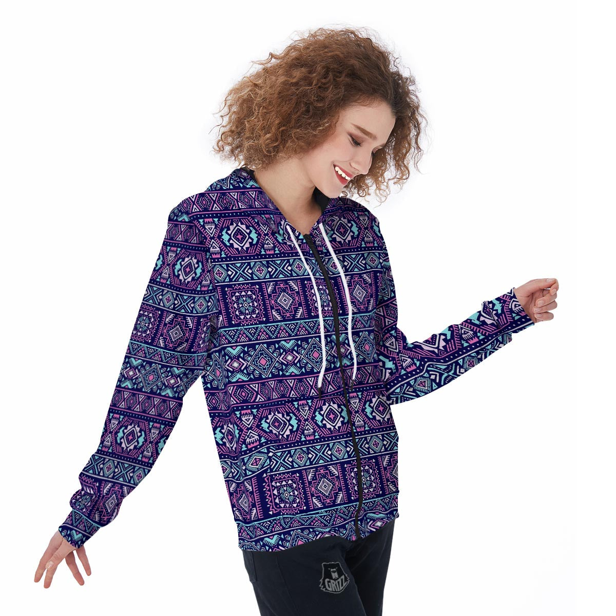 Indians Tribal Native Navajo American Aztec Print Women Zip Up Hoodies-grizzshop