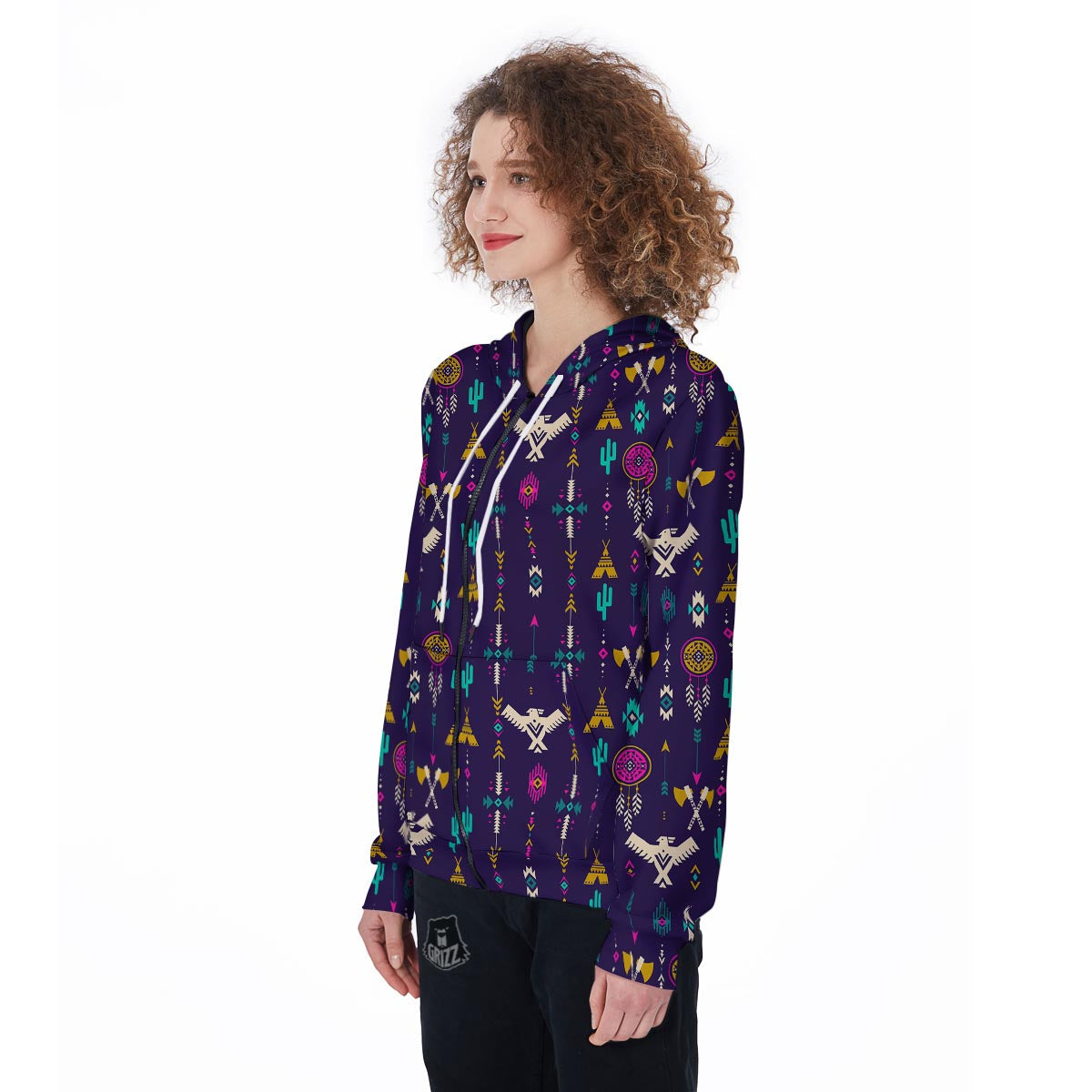 Indians Tribal Native Navajo American Aztec Print Women Zip Up Hoodies-grizzshop