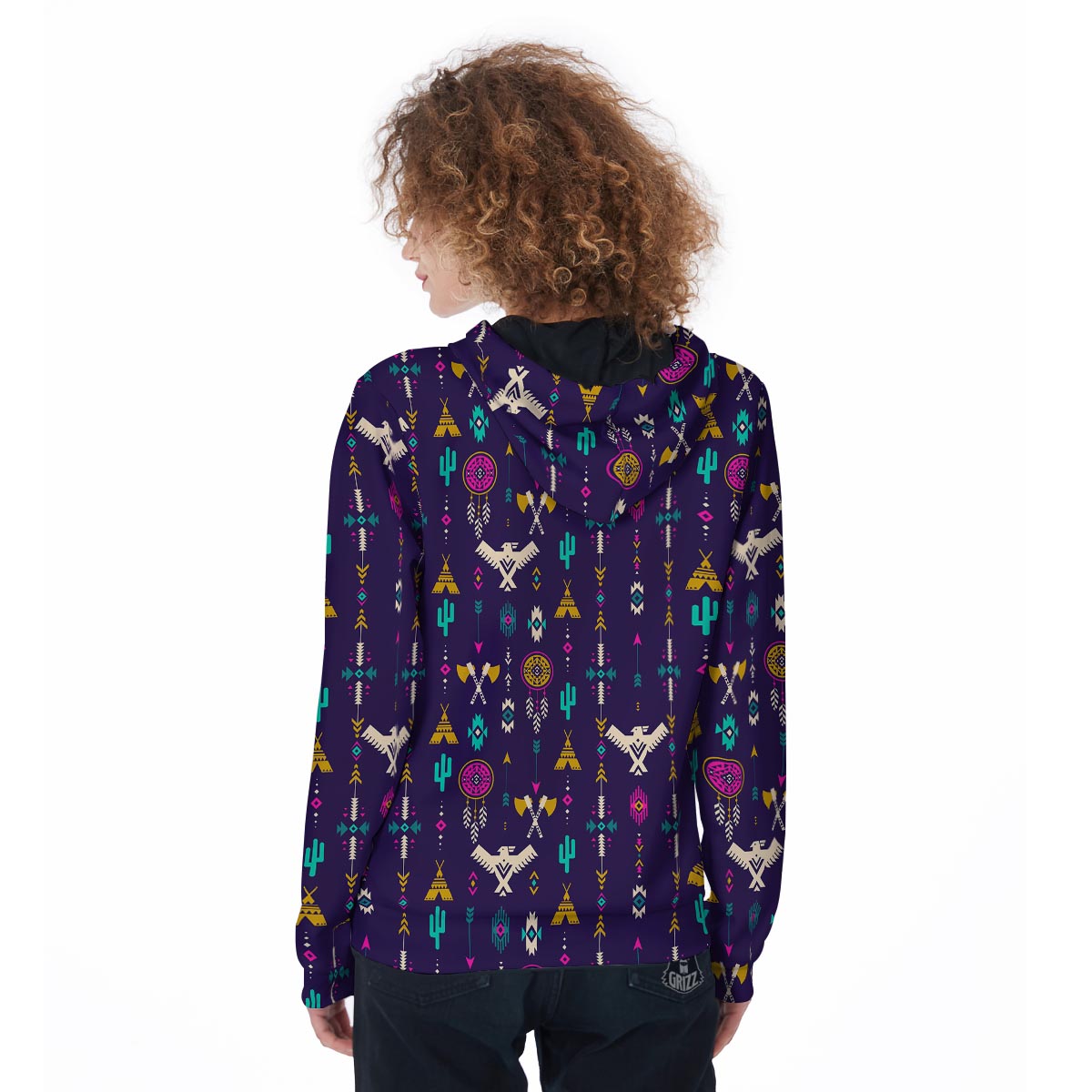 Indians Tribal Native Navajo American Aztec Print Women Zip Up Hoodies-grizzshop