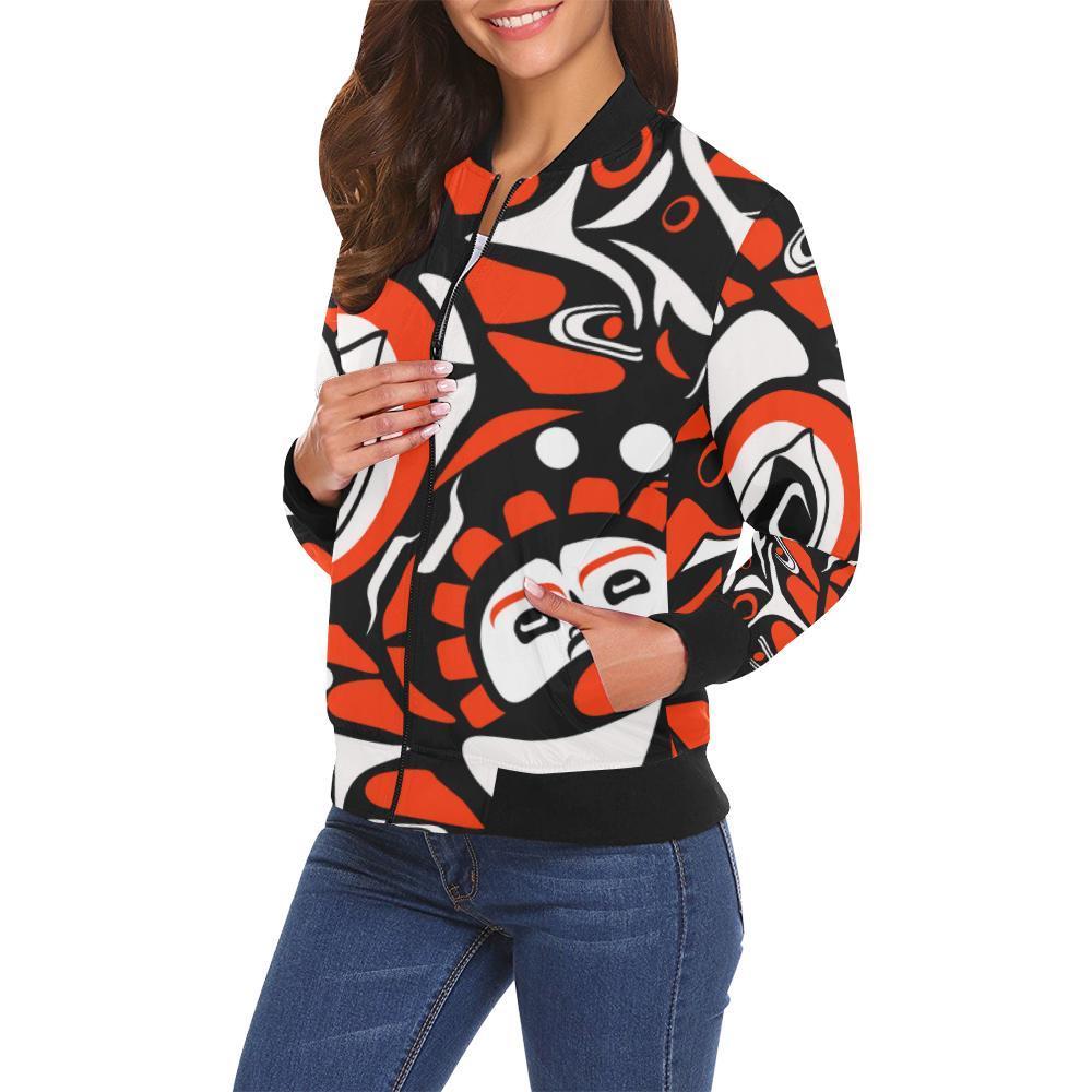 Indians Aztec Tribal Native Navajo American Print Women Casual Bomber Jacket-grizzshop