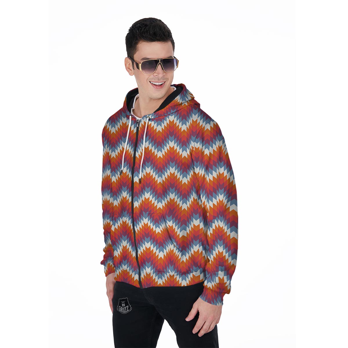 Indians Native American Navajo Aztec Tribal Print Men Zip Up Hoodie-grizzshop