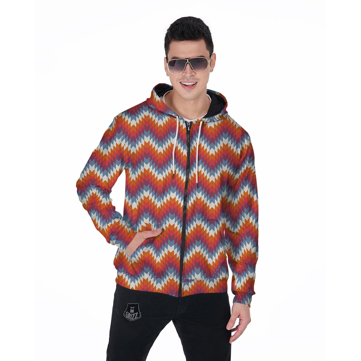 Indians Native American Navajo Aztec Tribal Print Men Zip Up Hoodie-grizzshop