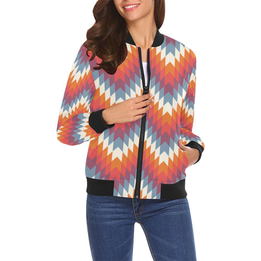 Indians Native American Navajo Aztec Tribal Print Women Casual Bomber Jacket-grizzshop