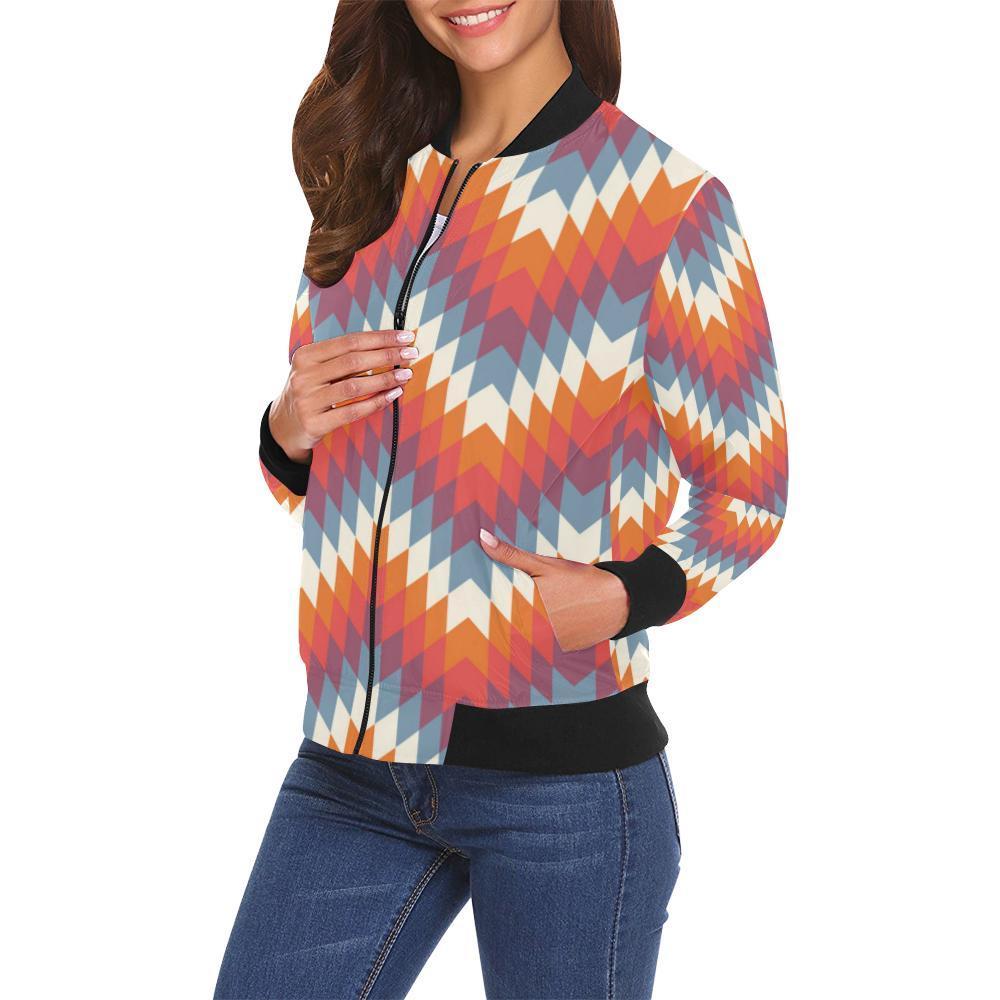 Indians Native American Navajo Aztec Tribal Print Women Casual Bomber Jacket-grizzshop