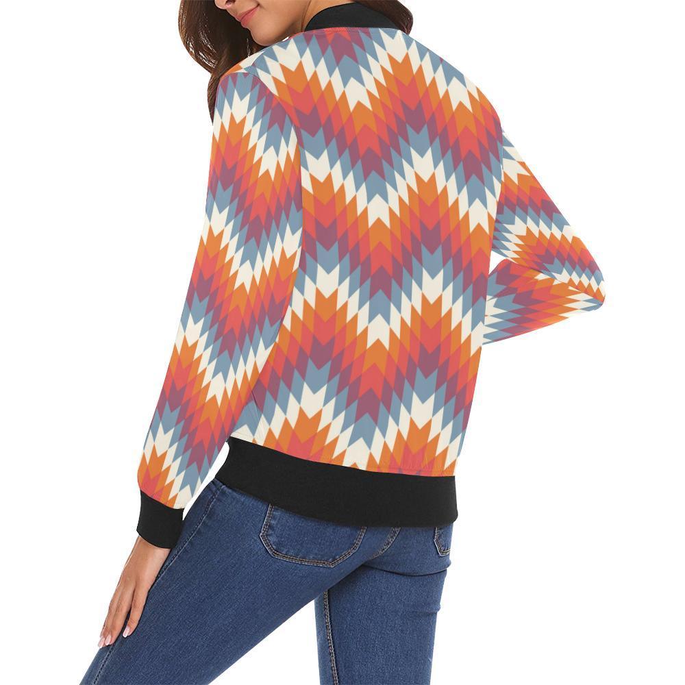 Indians Native American Navajo Aztec Tribal Print Women Casual Bomber Jacket-grizzshop