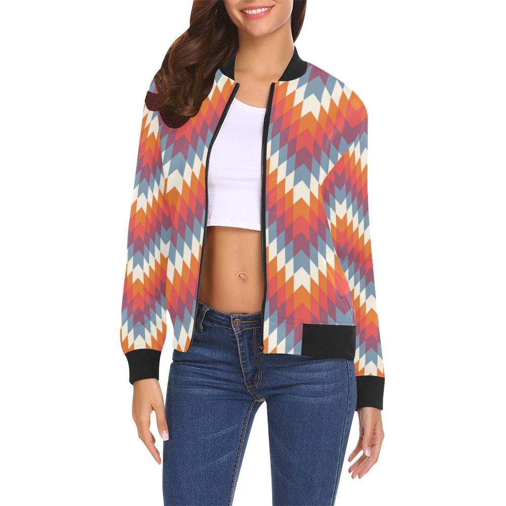 Indians Native American Navajo Aztec Tribal Print Women Casual Bomber Jacket-grizzshop