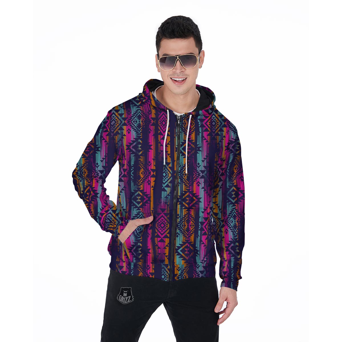 Indians Navajo Aztec Tribal Native American Print Men Zip Up Hoodie-grizzshop