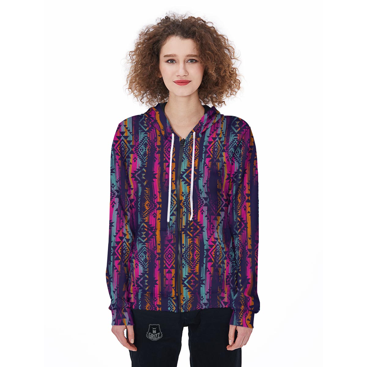 Indians Navajo Aztec Tribal Native American Print Women Zip Up Hoodies-grizzshop