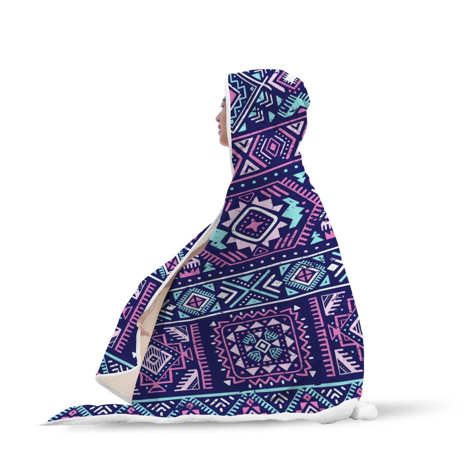 Indians Tribal Native Navajo American Aztec Print Hooded Blanket-grizzshop