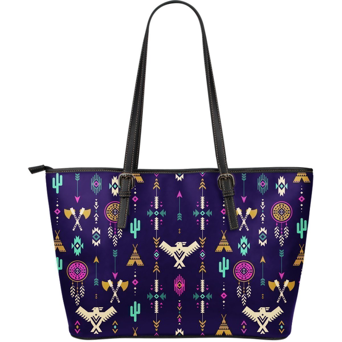 Indians Tribal Native Navajo American Aztec Print Leather Tote Bag-grizzshop