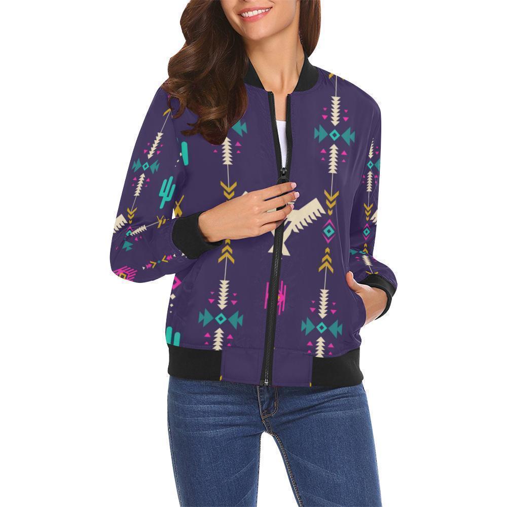Indians Tribal Native Navajo American Aztec Print Women Casual Bomber Jacket-grizzshop