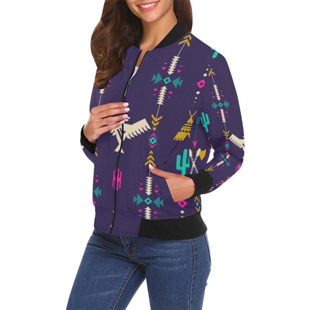 Indians Tribal Native Navajo American Aztec Print Women Casual Bomber Jacket-grizzshop