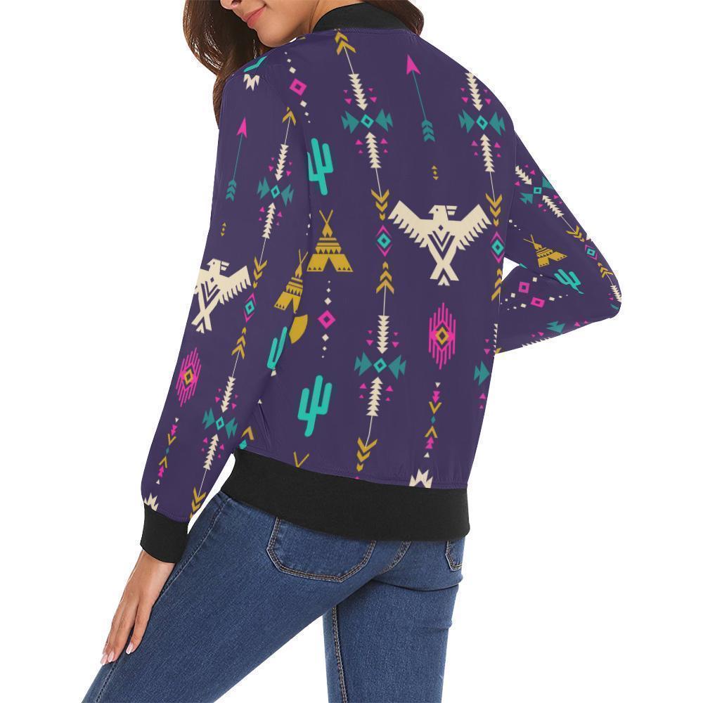 Indians Tribal Native Navajo American Aztec Print Women Casual Bomber Jacket-grizzshop