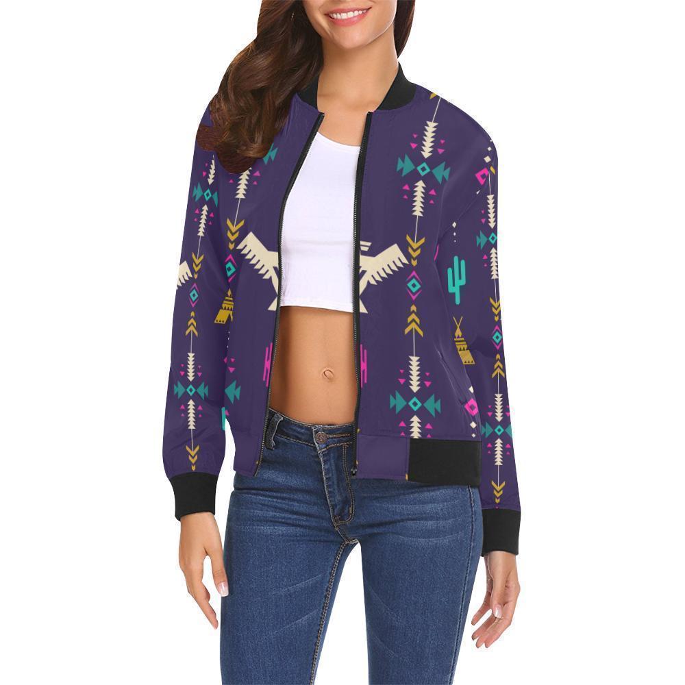 Indians Tribal Native Navajo American Aztec Print Women Casual Bomber Jacket-grizzshop