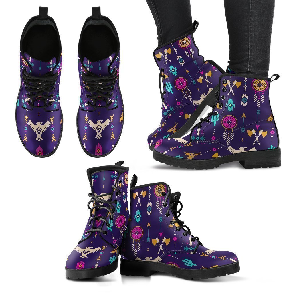Indians Tribal Native Navajo American Aztec Print Women Leather Boots-grizzshop