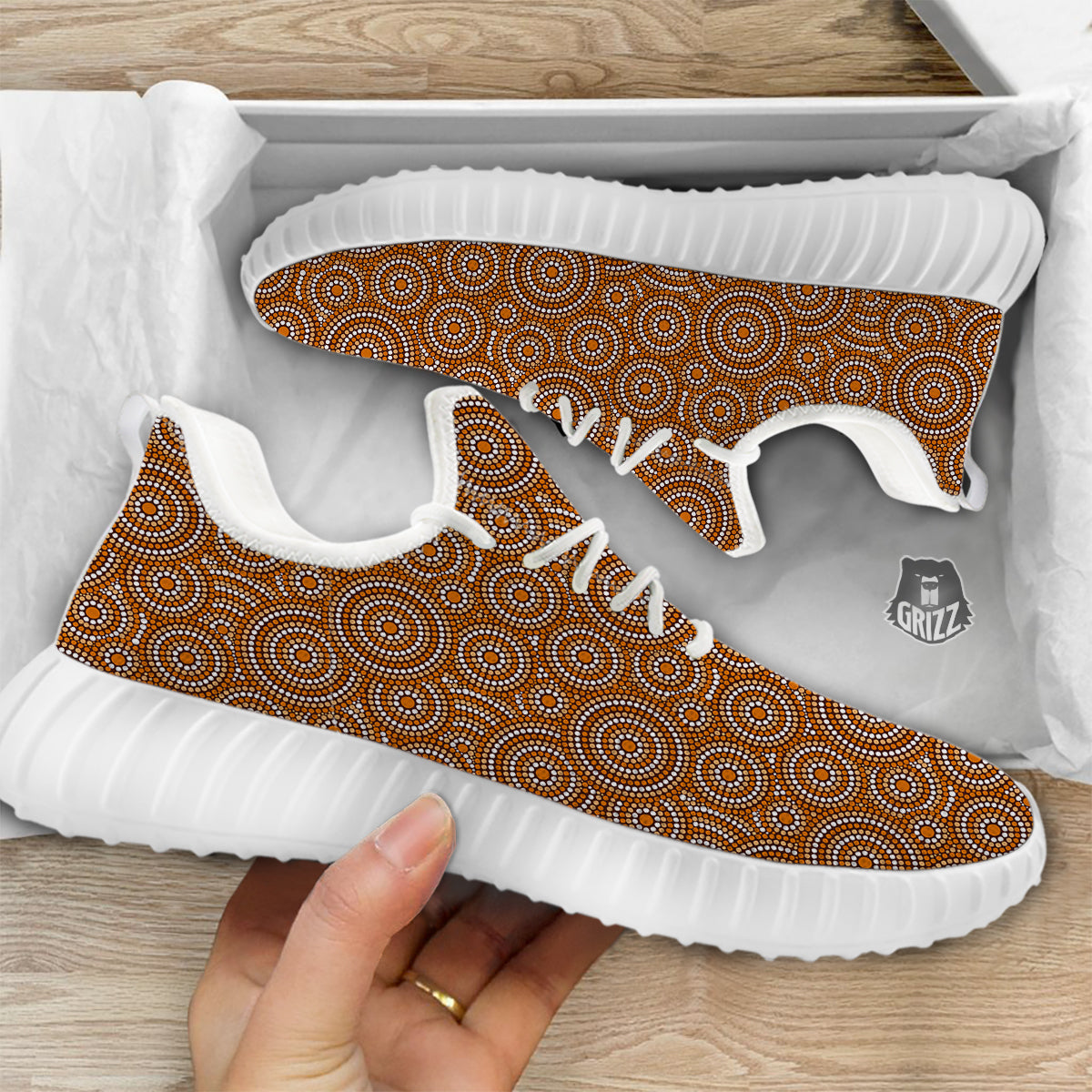 Indigenous Aboriginal Print Pattern White Walking Shoes-grizzshop