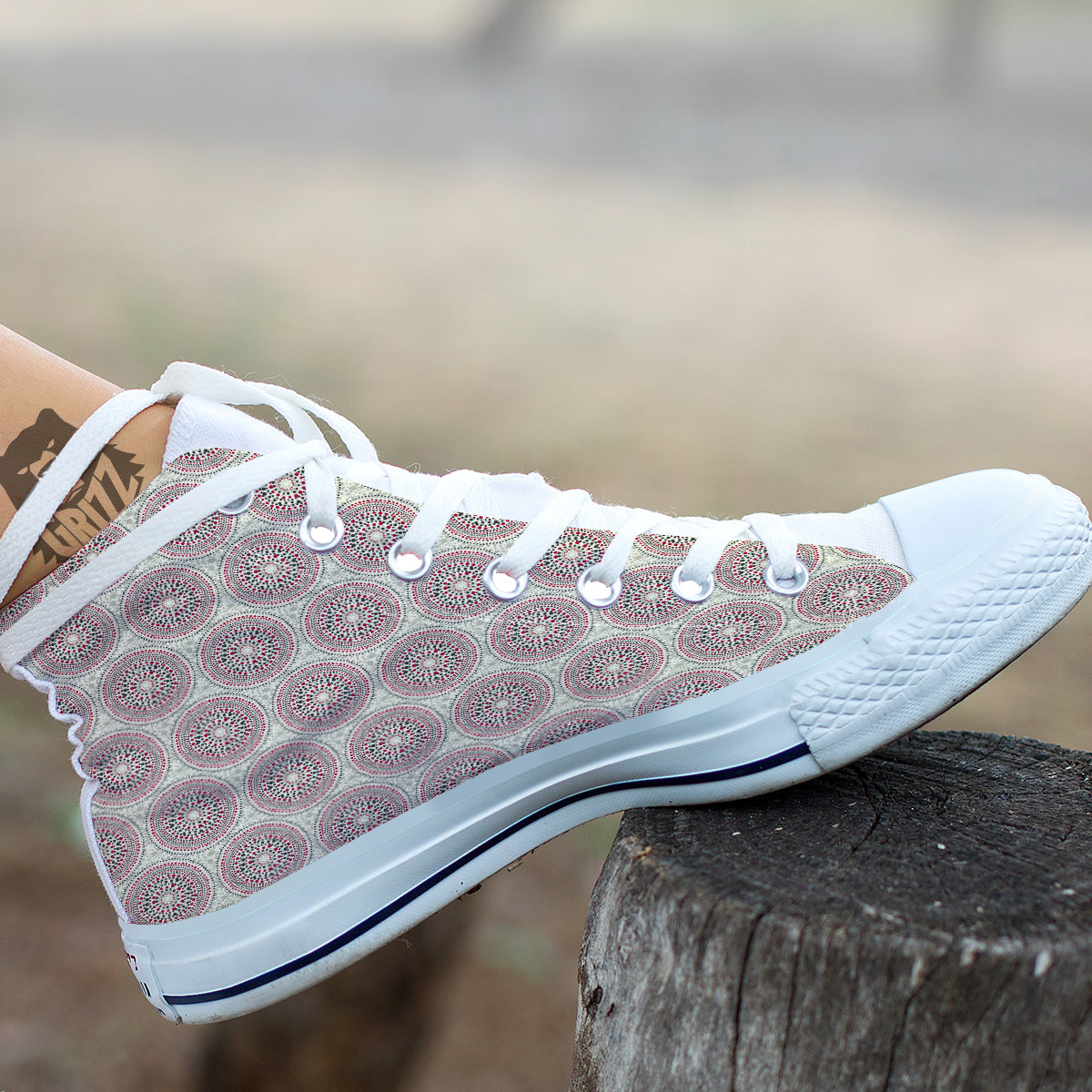 Indigenous Dot Aboriginal Print Pattern White High Top Shoes-grizzshop