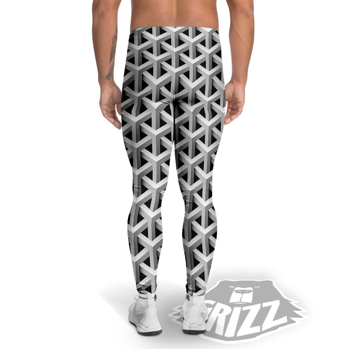Industrial Raster 3D Print Pattern Men's Leggings-grizzshop