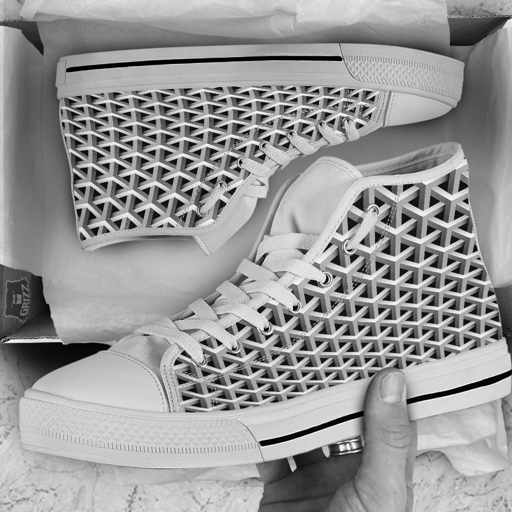 Industrial Raster 3D Print Pattern White High Top Shoes-grizzshop